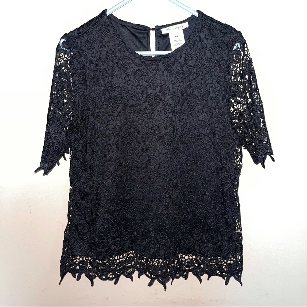 Philosophy Black Lace Short Sleeve Shirt Medium